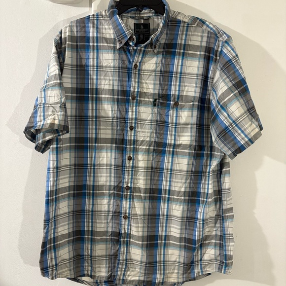 GH Bass & Co. Men’s XL Plaid Button Down Shirt  Short Sleeve Blue White Gray - Picture 1 of 9